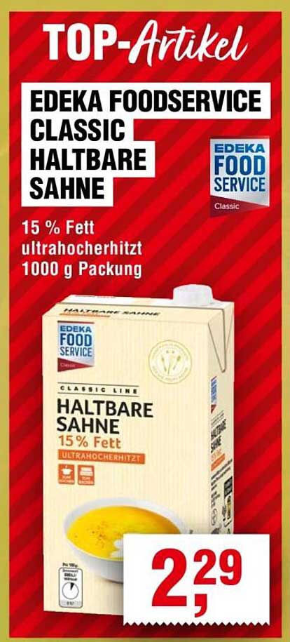 EDEKA FOODSERVICE CLASSIC HALTBARE SAHNE 15% Fett (1000 g Packung)