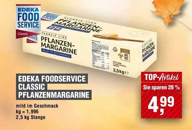 EDEKA FOODSERVICE CLASSIC PFANZENMARGARINE 2,5 KG STANGE