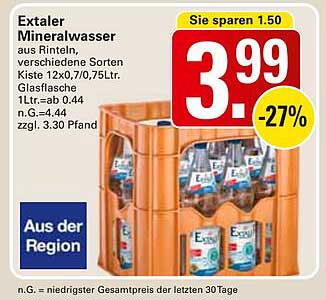 Extaler Mineralwasser aus Rinteln, verschiedene Sorten - Kiste 12x0,7/0,75L Glasflasche