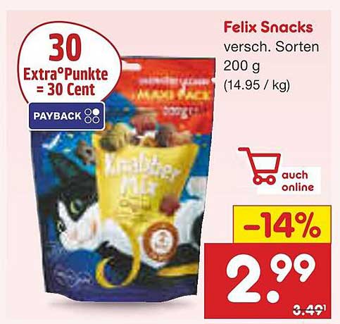 Felix Snacks verschiedene Sorten 200 g