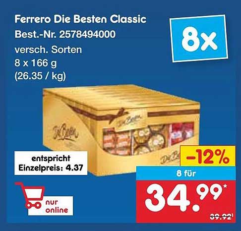 Ferrero Die Besten Classic - 8 Stück für nur 34,99 €