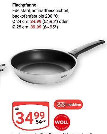 Flachpfanne Edelstahl, antihaftbeschichtet, Ø 24 cm und Ø 28 cm