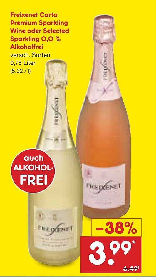 Freixenet Carta Premium Sparkling Wine oder Selected Sparkling O,0 % alkoholfrei