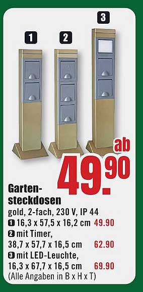 Gartensteckdosen - gold, 2-fach, 230 V, IP 44