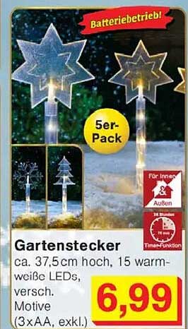 Gartenstecker 5er-Pack mit warm-weißen LEDs