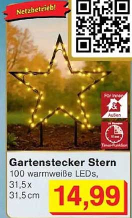 Gartenstecker Stern mit 100 warmweißen LEDs