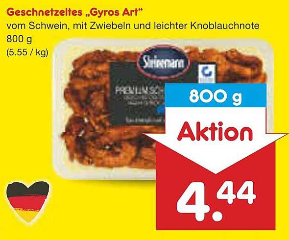 Geschnetztes „Gyros Art“ vom Schwein, mit Zwiebeln und leichter Knoblauchnote 800 g