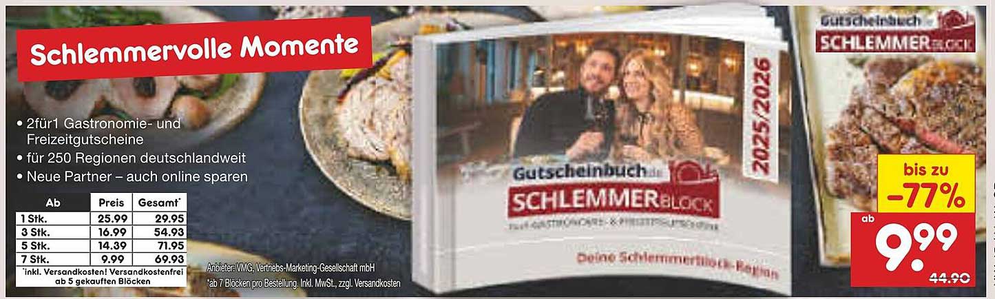 Gutscheinbuch Schlemmerblock 2025/2026 – Gastronomie- und Freizeitgutscheine