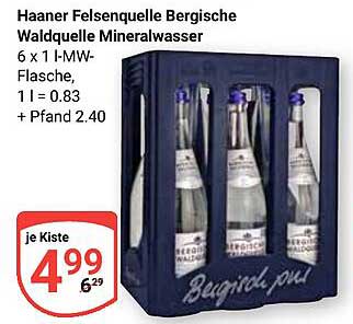 Haaner Felsenquelle Bergische Waldquelle Mineralwasser 6 x 1 L I-MW-Flasche