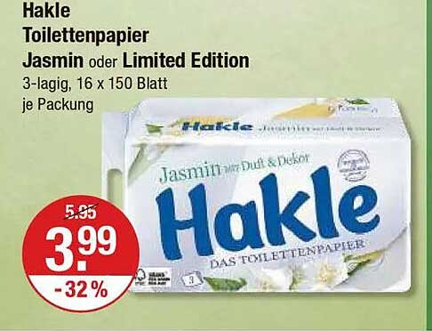 Hakle Toilettenpapier Jasmin oder Limited Edition - 3-lagig, 16 x 150 Blatt je Packung