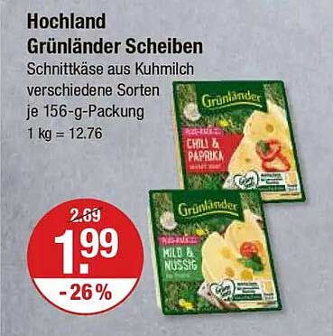 Hochland Grünländer Scheiben - Schnittkäse aus Kuhmilch, verschiedene Sorten 156-g-Packung