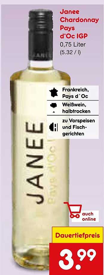 Janee Chardonnay Pays d'Oc IGP 0,75 Liter