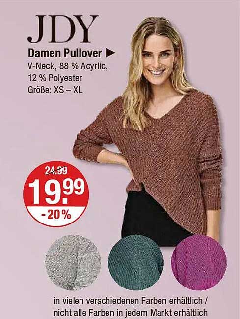 JDY Damen Pullover - V-Neck, 88 % Acrylic, 12 % Polyester
