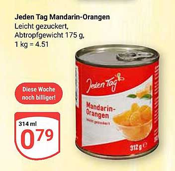 Jeden Tag Mandarin-Orangen leicht gezuckert, 312 g