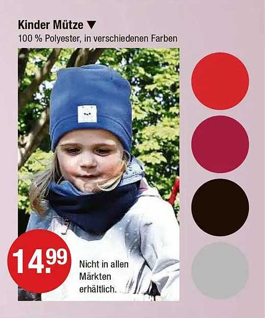 Kinder Mütze - 100 % Polyester, in verschiedenen Farben