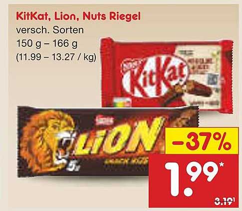 KitKat, Lion, Nuts Riegel - verschiedene Sorten