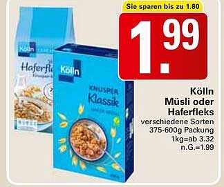 Kölln Müsli oder Haferfleks verschiedene Sorten 375-600g Packung