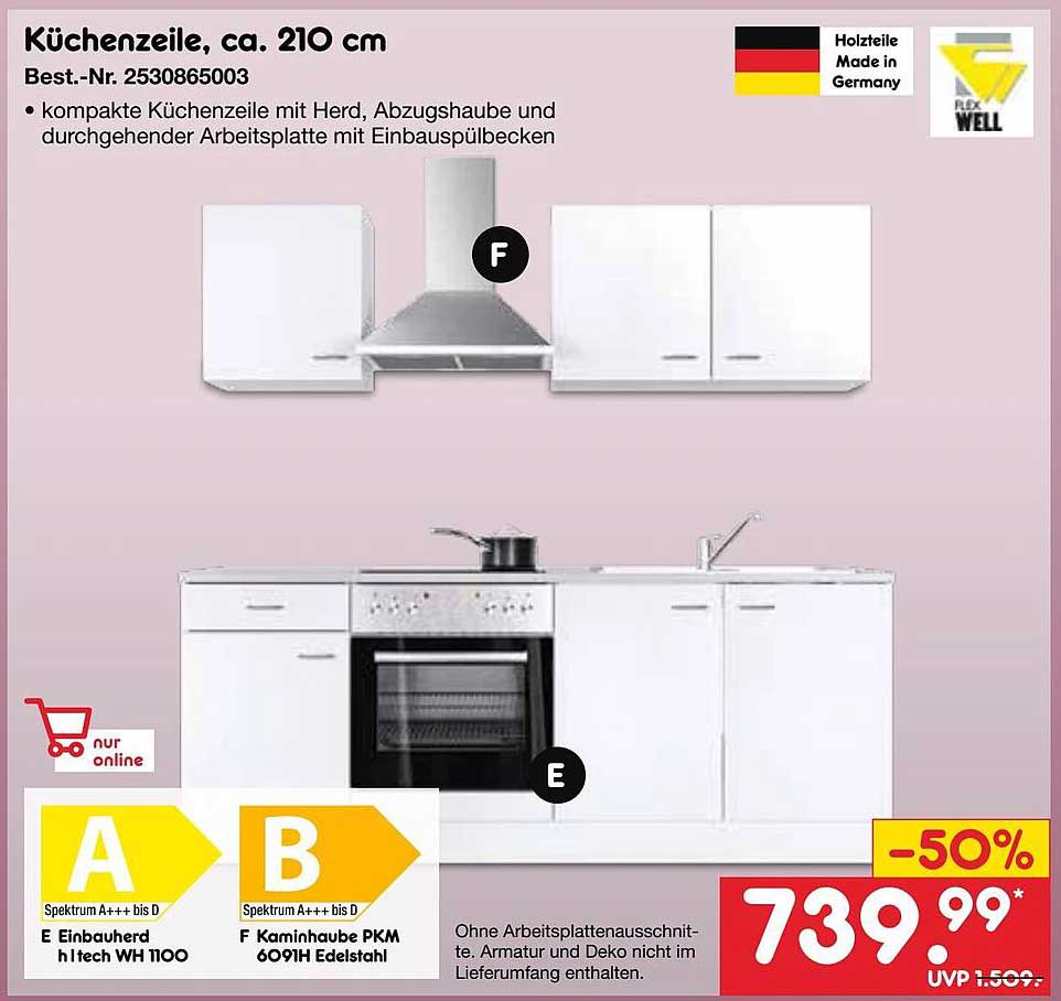 Küchenzeile, ca. 210 cm