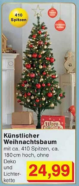 Künstlicher Weihnachtsbaum mit ca. 410 Spitzen, ca. 180 cm hoch, ohne Deko und Lichterkette