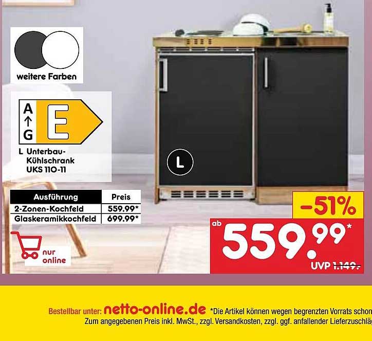 L Unterbau-Kühlschrank UKS 110-11