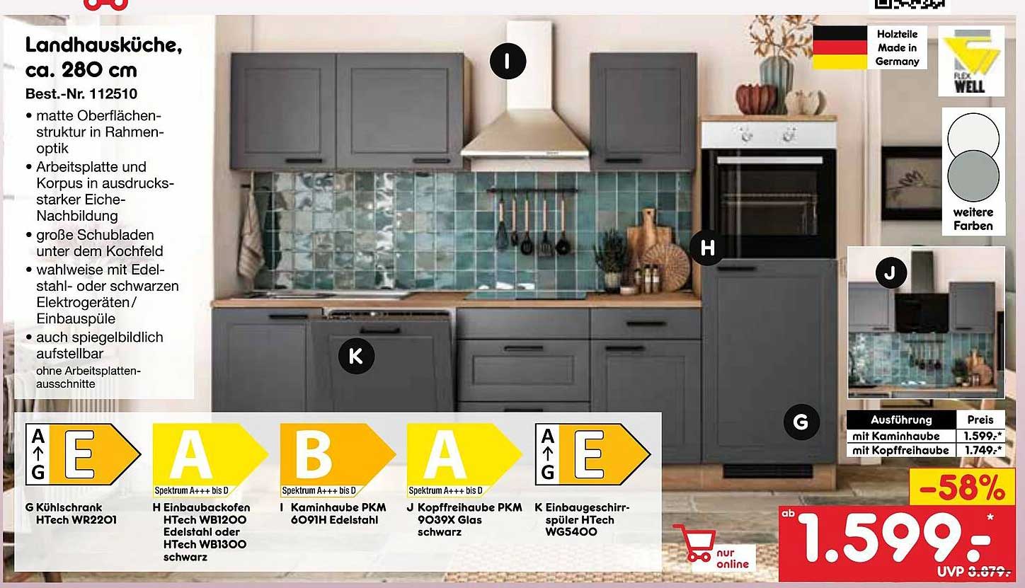 Landhausküche, ca. 280 cm