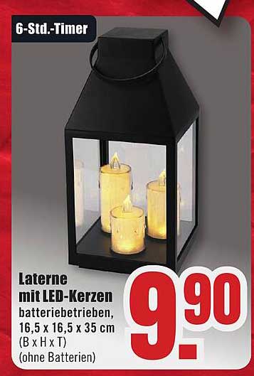 Laterne mit LED-Kerzen batteriebetrieben, 16,5 x 16,5 x 35 cm (B x H x T) (ohne Batterien)