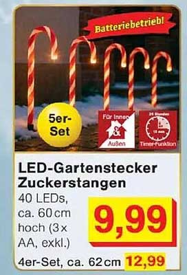 LED-Gartenstecker Zuckerstangen – 5er-Set