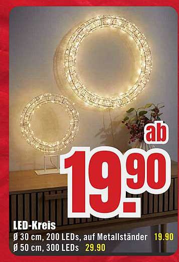 LED-Kreis - Ø 30 cm, 200 LEDs, auf Metallständer für 19,90 € und Ø 50 cm, 300 LEDs für 29,90 €