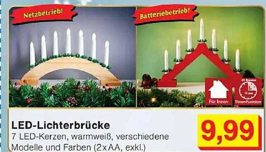 LED-Lichterbrücke mit 7 LED-Kerzen, warmweiß, verschiedene Modelle und Farben