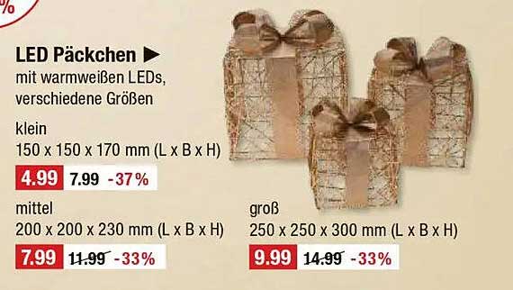 LED Päckchen mit warmweißen LEDs, verschiedene Größen