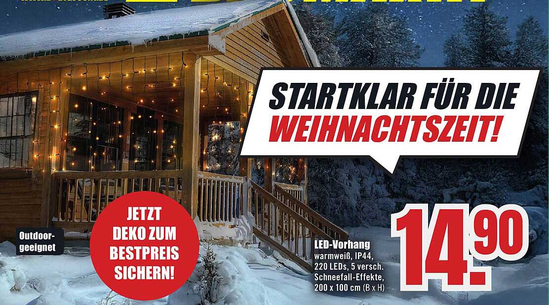 LED-Vorhang warmweiß, 220 LEDs, 5 verschiedene Schnee-Effekte, 200 x 100 cm (B x H)