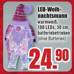 LED-Weihnachtsmann warmweiß, 100 LEDs, 30 cm, batteriebetrieben (ohne Batterien)