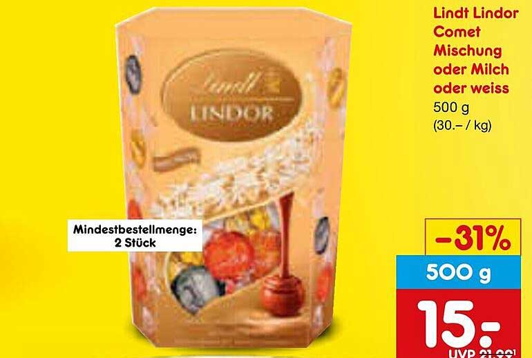 Lindt Lindor Comet Mischung oder Milch oder Weiss 500 g