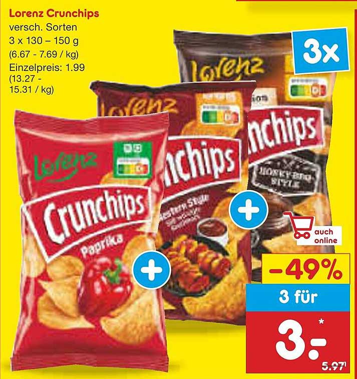 Lorenz Crunchips 3 x 130 - 150 g Sorten