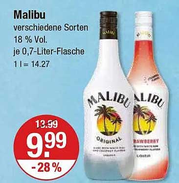 Malibu verschiedene Sorten 18 % Vol. je 0,7-Liter-Flasche
