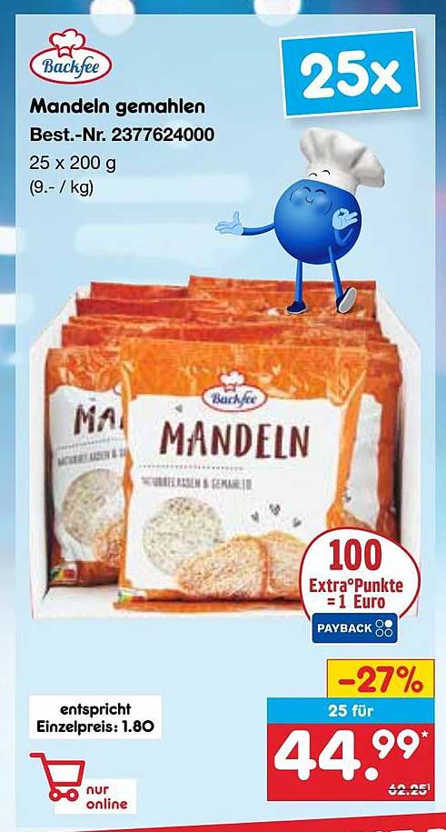 Mandel gemahlen 25 x 200 g - Backfee
