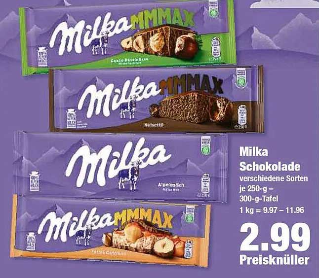 Milka Schokolade verschiedene Sorten je 250-g – 300-g-Tafel