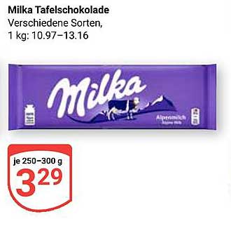Milka Tafelschokolade Verschiedene Sorten, 250-300 g