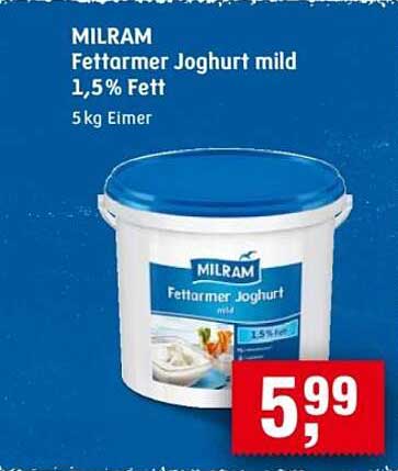 MILRAM Fettarmer Joghurt mild 1,5% Fett 5 kg Eimer