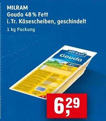 MILRAM Gouda 48% Fett i.Tr. Käsescheiben, geschält - 1 kg Packung