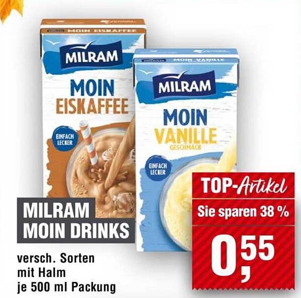 MILRAM Moin Drinks - Eiskaffee und Vanille - je 500 ml Packung