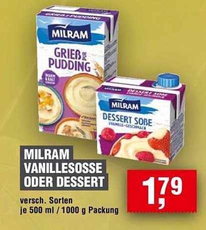 MILRAM Vanillesoße oder Dessert 500 ml