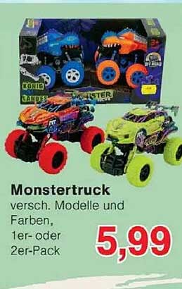 Monstertruck - verschiedene Modelle und Farben, 1er- oder 2er-Pack