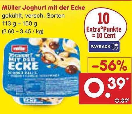 Müller Joghurt mit der Ecke, gekühlt, verschiedene Sorten