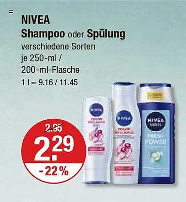 NIVEA Shampoo oder Spülung verschiedene Sorten je 250-ml-Flasche