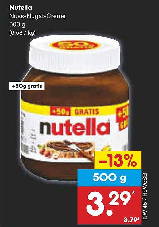 Nutella Nuss-Nugat-Creme 500 g (+50g gratis)