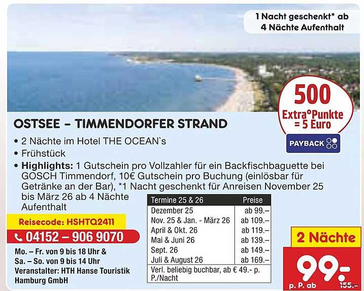 OSTSEE – TIMMENDORFER STRAND - 2 Nächte im Hotel THE OCEAN's mit Frühstück