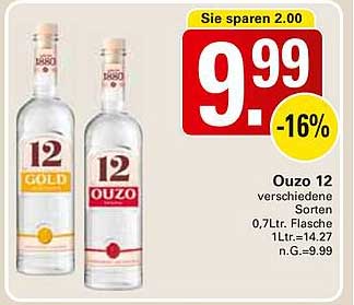 Ouzo 12 verschiedene Sorten 0,7L Flasche