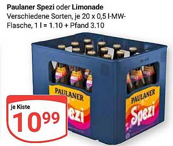 Paulaner Spezi oder Limonade je 20 x 0,5 l-MW-Flasche