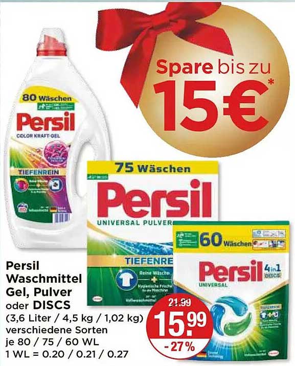 Persil Waschmittel Gel, Pulver oder DISCS (3,6 Liter / 4,5 kg / 1,02 kg)